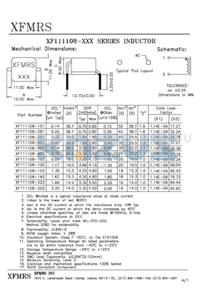 XF111108-102 datasheet - INDUCTOR