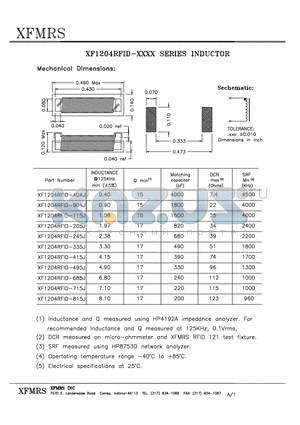 XF1204RFID-815J datasheet - Opertating temperature range -40 to 85