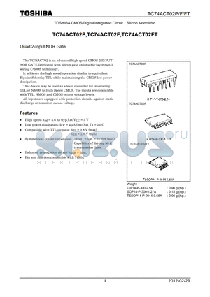 TC74ACT02F_12 datasheet - Quad 2-Input NOR Gate