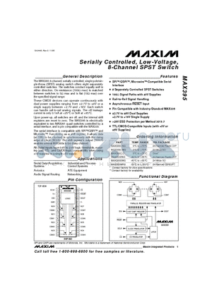 MAX395ENG datasheet - Serially Controlled, Low-Voltage, 8-Channel SPST Switch