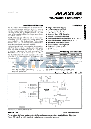 MAX3935E/D datasheet - 10.7Gbps EAM Driver