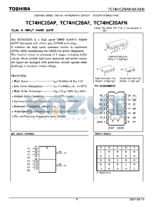 TC74HC20AP datasheet - DUAL 4 - INPUT NAND GATE