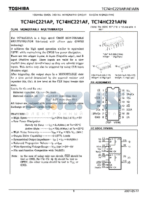 TC74HC221AFN datasheet - TOSHIBA CMOS DIGITAL INTEGRATED CIRCUIT SILICON MONOLITHIC