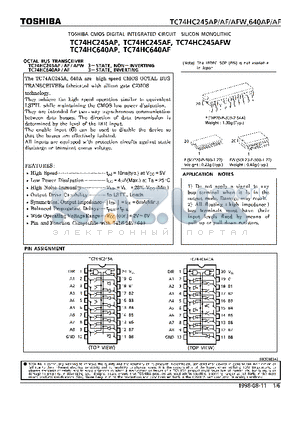 TC74HC245AP datasheet - OCTAL BUS TRANSCEIVER