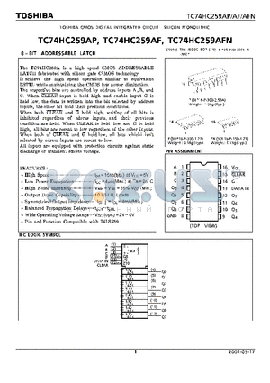 TC74HC259AF datasheet - TOSHIBA CMOS DIGITAL INTEGRATED CIRCUIT SILICON MONOLITHIC