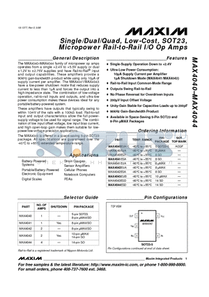 MAX4040ESA datasheet - Single/Dual/Quad, Low-Cost, SOT23, Micropower Rail-to-Rail I/O Op Amps