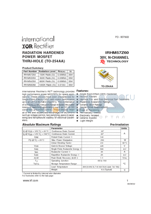 IRHM58Z60 datasheet - RADIATION HARDENED POWER MOSFET THRU-HOLE (TO-254AA)