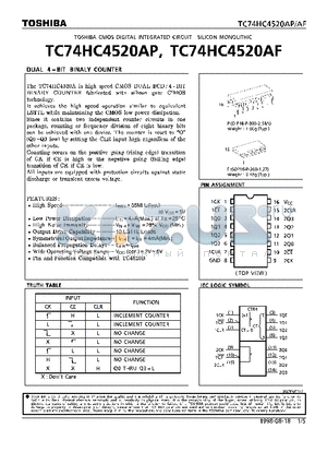 TC74HC4520AF datasheet - DUAL 4-BIT BINALY COUNTER