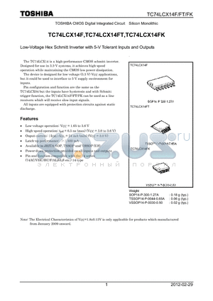 TC74LCX14FK_12 datasheet - Low-Voltage Hex Schmitt Inverter with 5-V Tolerant Inputs and Outputs