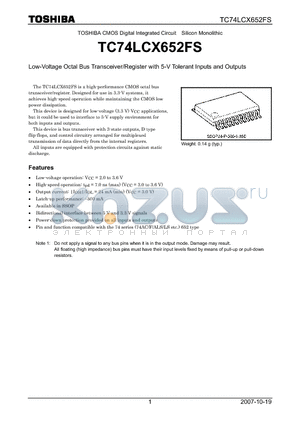 TC74LCX652FS datasheet - Low-Voltage Octal Bus Transceiver/Register with 5-V Tolerant Inputs and Outputs