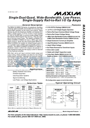 MAX4123EUA datasheet - Single/Dual/Quad, Wide-Bandwidth, Low-Power, Single-Supply Rail-to-Rail I/O Op Amps
