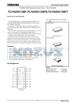 TC74VHC139FT datasheet - Dual 2-to-4 Line Decoder