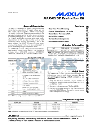 MAX4210EEVKIT datasheet - MAX4210E Evaluation Kit