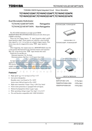 TC74VHC221AF_12 datasheet - Dual Monostable Multivibrator