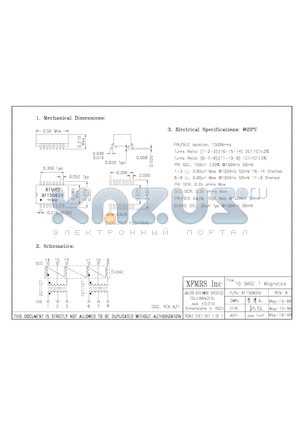 XF15062B datasheet - 10 BASE T Magnetics