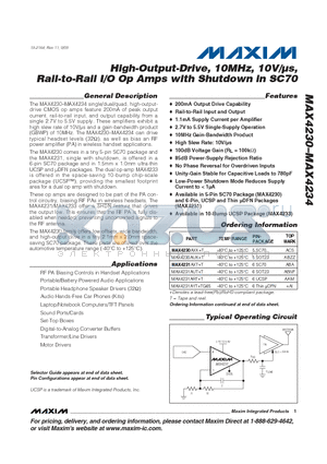 MAX4234AUD/V+ datasheet - High-Output-Drive, 10MHz, 10V/ls, Rail-to-Rail I/O Op Amps with Shutdown in SC70