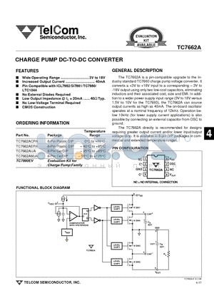 TC7662A datasheet - CHARGE PUMP DC-TO-DC CONVERTER