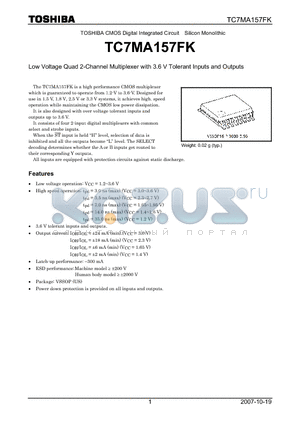 TC7MA157FK_07 datasheet - Low Voltage Quad 2-Channel Multiplexer with 3.6 V Tolerant Inputs and Outputs