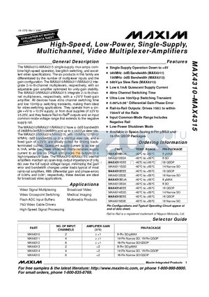 MAX4311EEE datasheet - High-Speed, Low-Power, Single-Supply, Multichannel, Video Multiplexer-Amplifiers