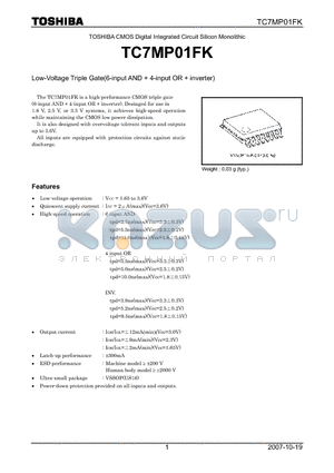 TC7MP01FK datasheet - Low-Voltage Triple Gate(6-input AND  4-input OR  inverter)