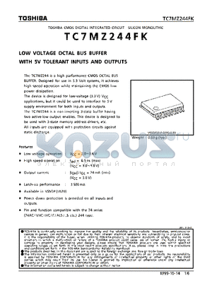 TC7MZ244FK datasheet - LOW-VOLTAGE OCTAL BUS BUFFER WITH 5V TOLERANT INPUTS AND OUTPUTS