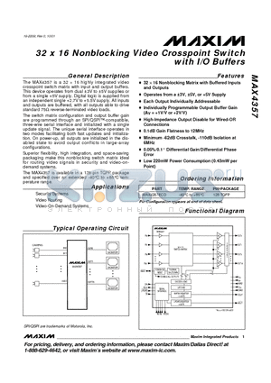 MAX4357 datasheet - 32 x 16 Nonblocking Video Crosspoint Switch with I/O Buffers