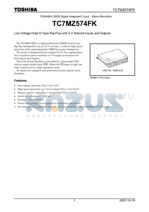 TC7MZ574FK datasheet - Low Voltage Octal D-Type Flip-Flop with 5 V Tolerant Inputs and Outputs