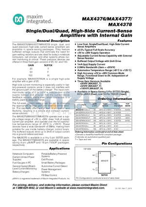 MAX4376HAUK_12 datasheet - Single/Dual/Quad, High-Side Current-Sense Amplifiers with Internal Gain