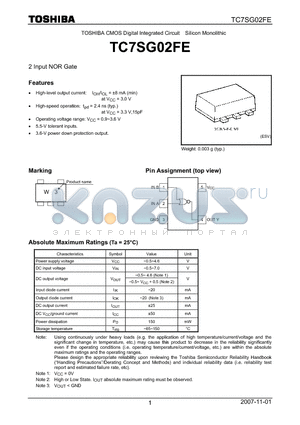 TC7SG02FE datasheet - 2 Input NOR Gate