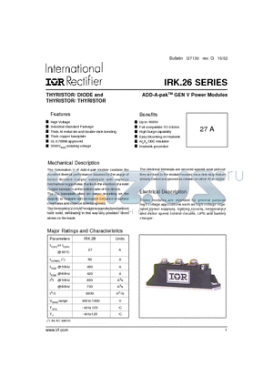 IRKT26/10AS90 datasheet - THYRISTOR/ DIODE and THYRISTOR/ THYRISTOR