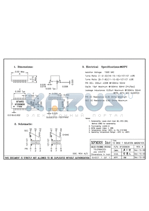 XF2006DB datasheet - 10BASE T ISOLATION MAGNETICS