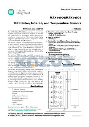 MAX44008 datasheet - RGB Color, Infrared, and Temperature Sensors
