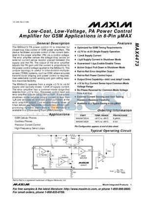 MAX4473ESA datasheet - Low-Cost, Low-Voltage, PA Power Control Amplifier for GSM Applications in 8-Pin lMAX