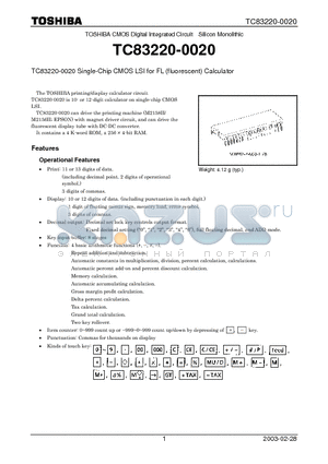 TC83220-0020 datasheet - TOSHIBA CMOS Digital Integrated Circuit Silicon Monolithic