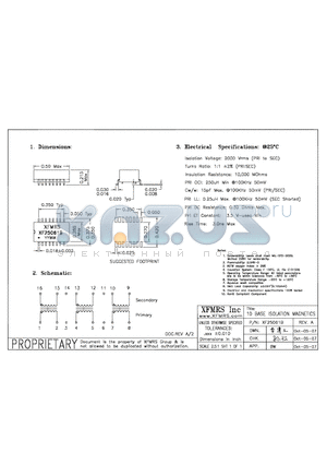 XF25061B datasheet - 10BASE ISOLATION MAGNETICS