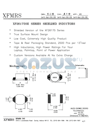 XF26175SH-475 datasheet - SHIELDED INDUCTORS