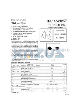 IRL1104SPBF datasheet - HEXFET Power MOSFET