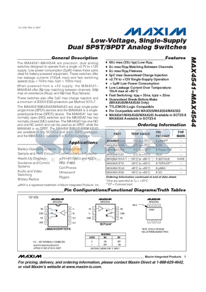 MAX4541ESA datasheet - Low-Voltage, Single-Supply Dual SPST/SPDT Analog Switches
