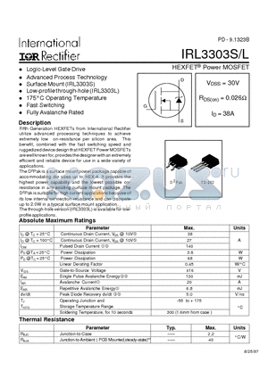 IRL3303S datasheet - HEXFET Power MOSFET