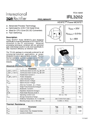 IRL3202 datasheet - HEXFET Power MOSFET