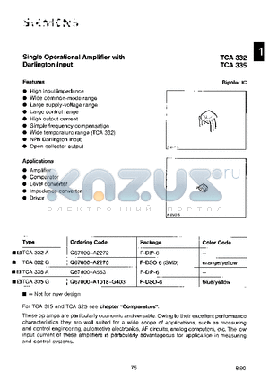 TCA335 datasheet - SINGLE OPERATIONAL AMPLIFIER WITH DARLINGTON INPUT