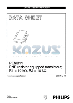 PEMB11 datasheet - PNP resistor-equipped transistors; R1 = 10 kohm, R2 = 10 kohm
