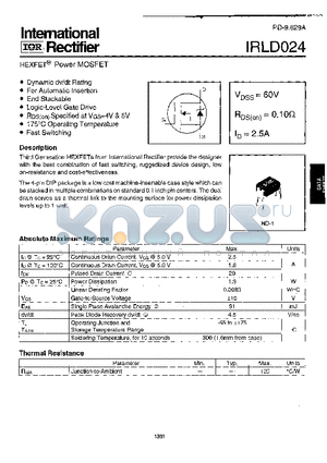 IRLD024 datasheet - Power MOSFET(Vdss=60V, Rds(on)=0.10ohm, Id=2.5A)