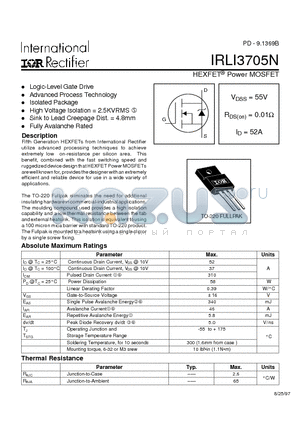 IRLI3705N datasheet - HEXFET Power MOSFET