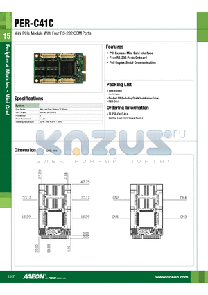 PER-C41C datasheet - Mini PCIe Module With Four RS-232 COM Ports