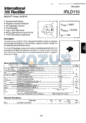 IRLD110 datasheet - HEXFET POWER MOSFET