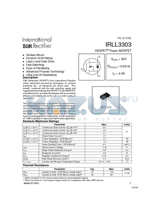 IRLL3303 datasheet - HEXFET Power MOSFET