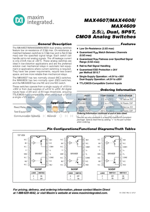 MAX4607_12 datasheet - 2.5Y, Dual, SPST, CMOS Analog Switches