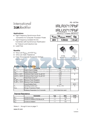 IRLR3717PBF datasheet - HEXFET Power MOSFET