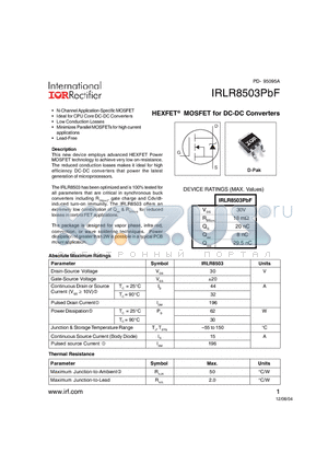 IRLR8503PBF datasheet - HEXFET Power MOSFET